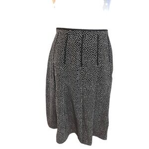 Pendleton Womens Black White Polka Dot 100% Silk A-Line Midi Skirt Size L